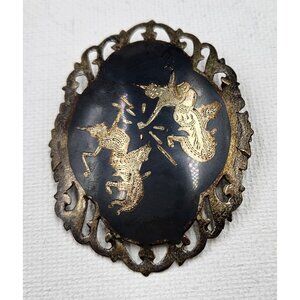 Vintage Siam Niello Sterling Brooch God & Goddess Brooch Pin 1930s